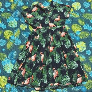 Hearts and Found palm and flamingo shirt dress, XXXL